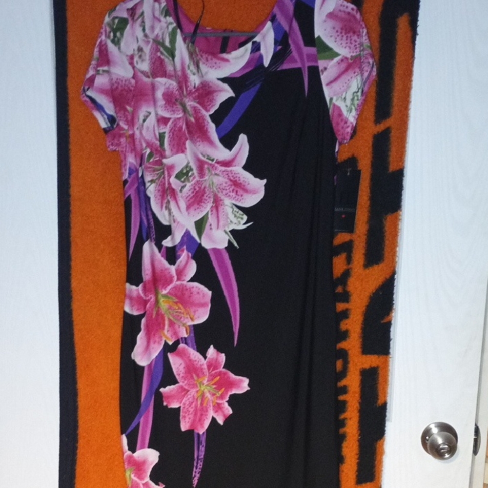 Frank Lyman Design Black Dress with Pink Floral Accents